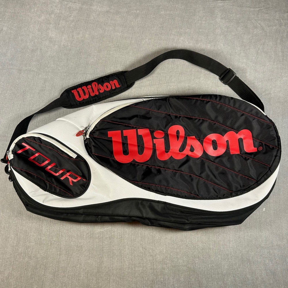 Wilson Tour Tennis Racket Bag Black White Red Padded Strap 3-Pack Carry Case